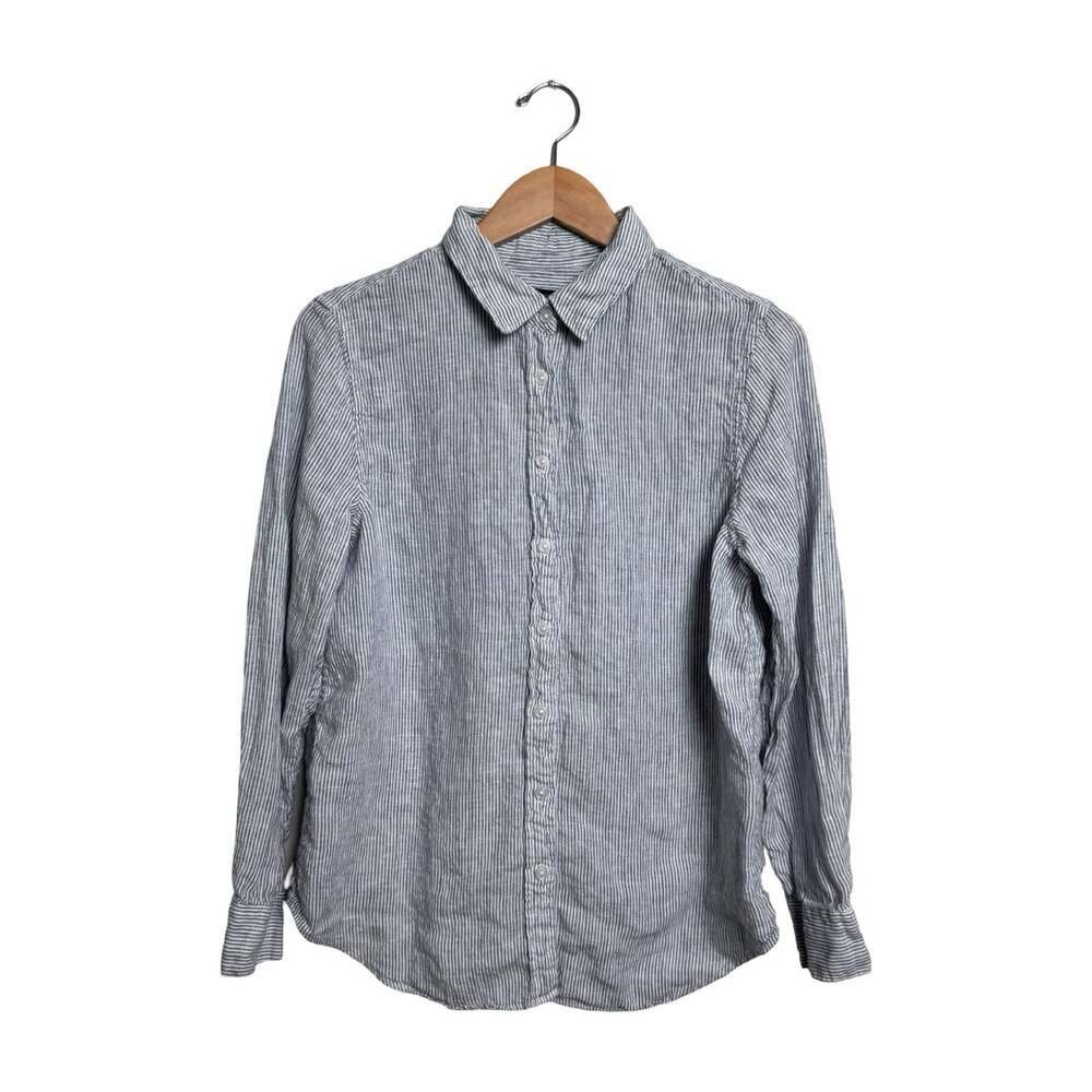 Quince Men’s 100% European Linen Long Sleeve Blue Pinstripe Button Up Size Large
